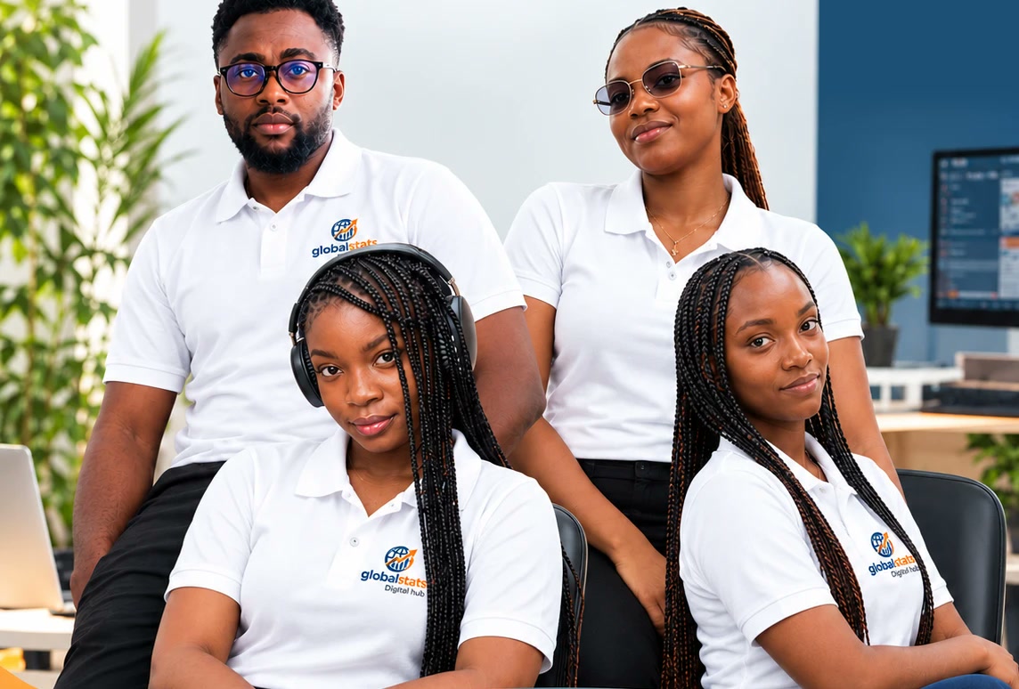 L'équipe GlobalStats Digital Hub dans ses bureaux à Abidjan